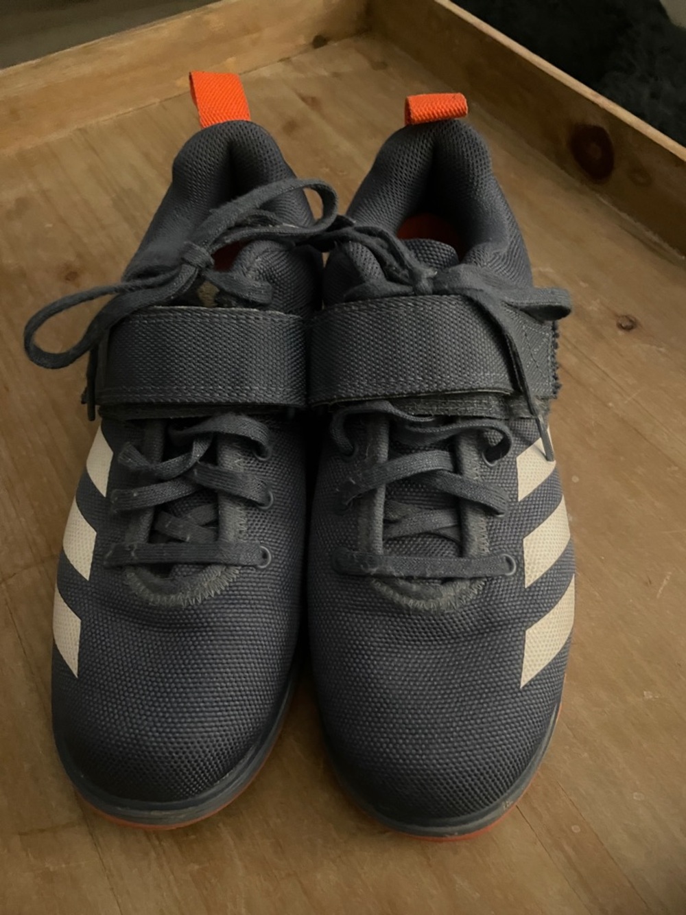 ADIDAS  women’s  blue lifting shoes   with Orange Heel Tabs